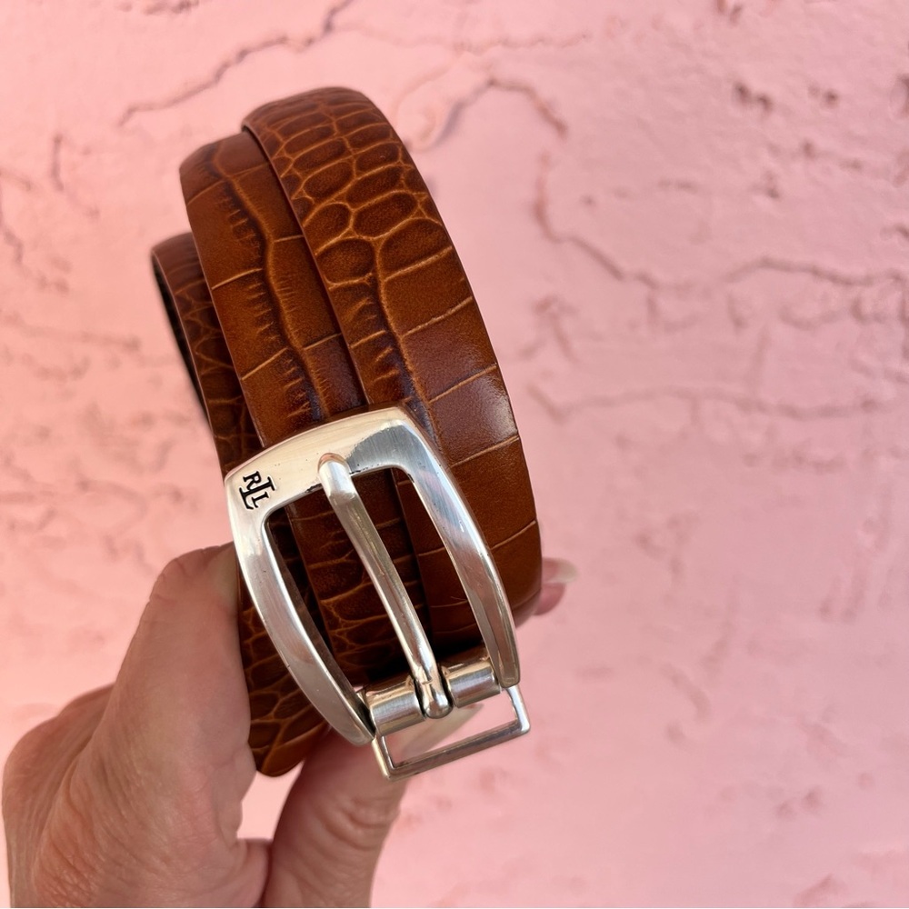 Vintage Lauren Ralph Lauren Embossed Leather Belt Snakeskin Reptile Alligator